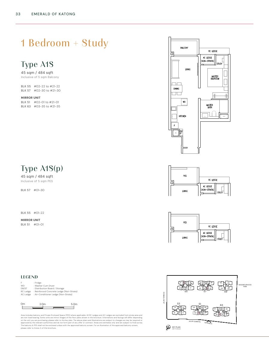 Emerald Of Katong 1 Bedroom Type A1S · Study floor plan